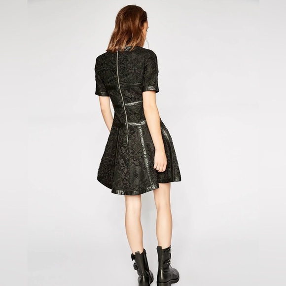 The Kooples Botanique Lace Dress with Leather Trim N105-1 - Picture 4 of 12